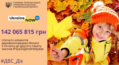 Працівники органів ДВС юстиції Волині ставлять у пріоритет роботу зі стягнення заборгованості по аліментах