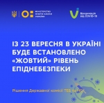 З 23 вересня Україна переходить у «жовтий» рівень епідемічної небезпеки поширення COVID-19